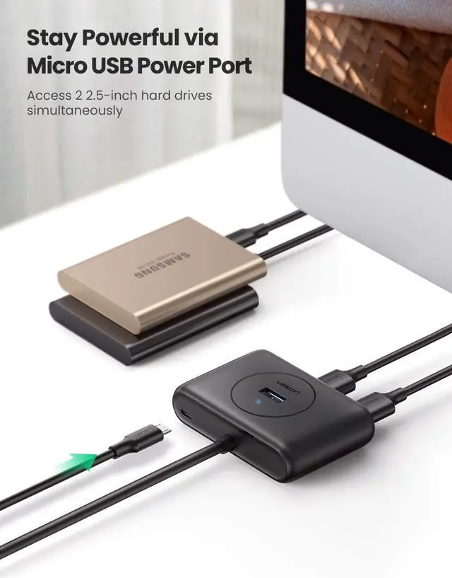 Alt view image 3 of 7 - UGREEN 4 Port USB Hub 3.0 Data Hub with 3ft Portable Extension Cable High Speed Compatible for MacBook Air Mac Mini iMac Pro Microsoft Surface Ultrabooks Black