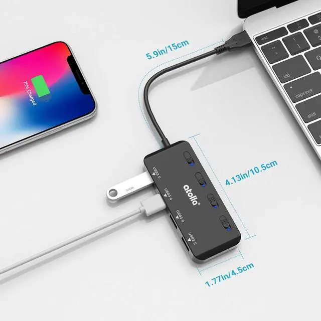 Alt view image 7 of 7 - USB 3.0 Hub Splitter - USB Extender 4 Port USB Ultra Slim Data Hub with Individual Power Switch and LED