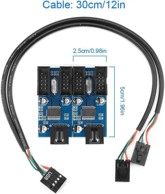 Alt view image 4 of 5 - Rocketek Motherboard USB 2.0 9pin Header 1 to 4 Extension Hub Splitter Adapter - Converter MB USB 2.0 Female to 4 Female - 30CM USB 9-pin Internal Cable 9 pin Connector Adapter Port Multiplier