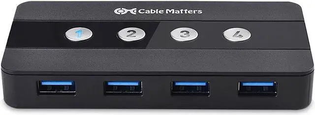 Alt view image 7 of 7 - Cable Matters 4 Port USB 3.0 Switch Hub USB Sharing Switch for 4 Computers and USB Peripherals - Button or Wireless Remote Control Swapping - Includes USB-C Adapter for USB-C and Thunderbolt 3
