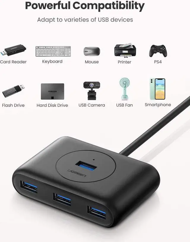 Alt view image 5 of 7 - UGREEN 4 Port USB Hub 3.0 Data Hub with 3ft Portable Extension Cable High Speed Compatible for MacBook Air Mac Mini iMac Pro Microsoft Surface Ultrabooks Black