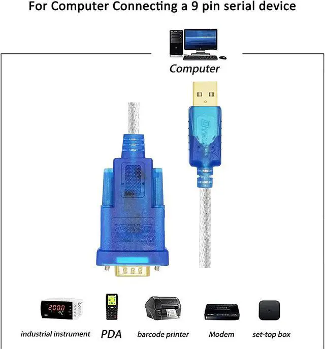 Alt view image 6 of 6 - DTECH 10 Feet USB 2.0 to RS232 DB9 Serial Port Adapter Cable with FTDI Chipset Supports Windows 11 10 8 7 and Mac Linux