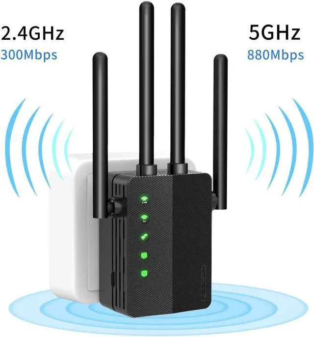 Alt view image 6 of 7 - WiFi Range Extender 1200Mbps Signal Booster Repeater, Foscam 2.4G & 5GHz Dual Band Wireless Amplifier with Intelligent Signal Indicator, One Button Setup with Ethernet Port