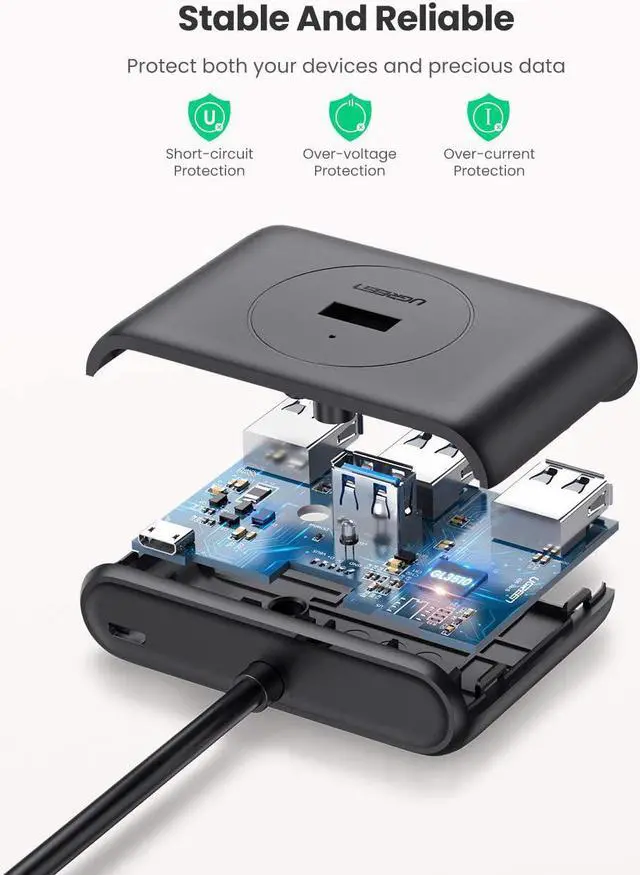Alt view image 6 of 7 - UGREEN 4 Port USB Hub 3.0 Data Hub with 3ft Portable Extension Cable High Speed Compatible for MacBook Air Mac Mini iMac Pro Microsoft Surface Ultrabooks Black