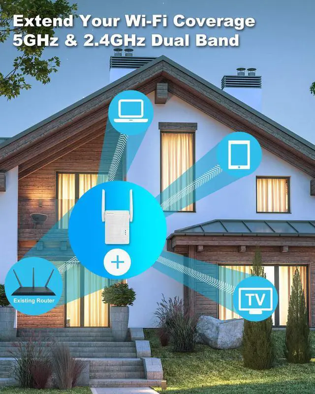 Alt view image 2 of 7 - WiFi Extender AC1200 WiFi Booster and Signal Amplifier, 1200Mbps Dual Band WiFi Extender Signal Booster for Home Coverage Up to 1300 sq.ft. Internet Booster, WPS Easy Setup, Wall Plug Design