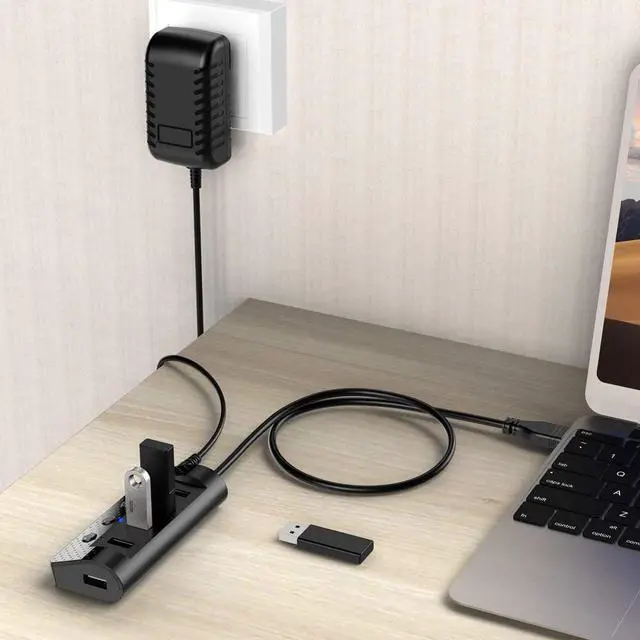 Alt view image 7 of 7 - Powered USB Hub 3.0,  USB Hub with 4 USB 3.0 Data Ports and 1 USB Smart Charging Port, USB Splitter with Individual Power Switches and 5V/3A Power Adapter