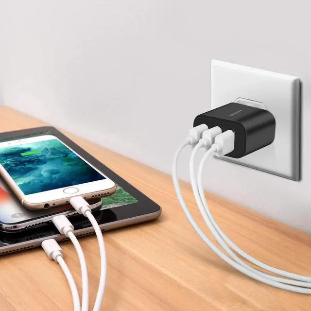 Alt view image 2 of 7 - Amoner Wall Charger, Upgraded 2Pack 15W 3-Port USB Plug Cube Portable Wall Charger Plug for iPhone Xs/XS Max/XR/X/8/7/6/Plus, iPad Pro/Air 2/Mini 2, Galaxy10/9/8/7, Note9/8, LG, Nexus and More