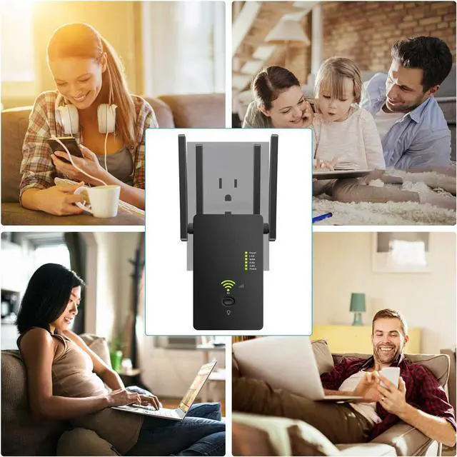 Alt view image 6 of 6 - Urant WiFi Extender Signal Booster - Coverage up to 2640sq.ft and 25 Devices with AC1200 Dual Band Wireless Signal Booster & Repeater , and Compact Wall Plug Design