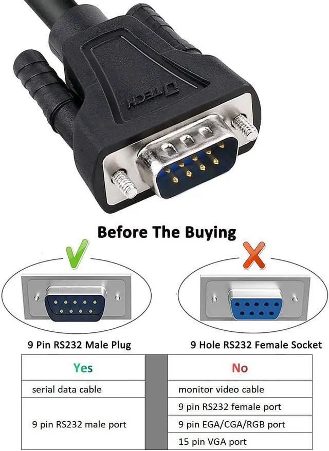 Alt view image 4 of 7 - DTech RS232 Cable 15ft Null Modem DB9 to DB9 Serial Cable Male to Male RS-232 Cord Cross TX RX line 2 Pin Crossed Without Handshake for Data Communication (15 Feet, Black)