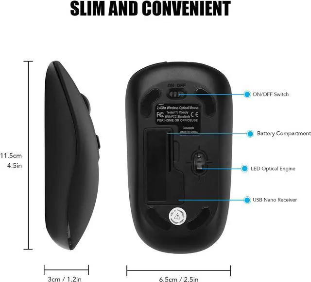 Alt view image 6 of 7 - Wireless Computer Mouse, cimetech 2.4G Slim Cordless Mouse Less Noise for Laptop Ergonomic Optical with Nano Receiver USB Mouse for Laptop, Deskbtop, MacBook (BAT Black)