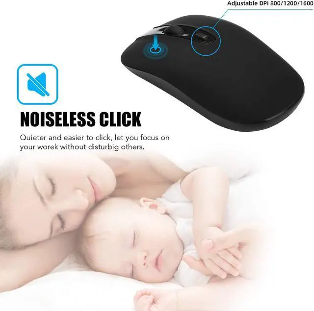 Alt view image 4 of 7 - Wireless Computer Mouse, cimetech 2.4G Slim Cordless Mouse Less Noise for Laptop Ergonomic Optical with Nano Receiver USB Mouse for Laptop, Deskbtop, MacBook (BAT Black)