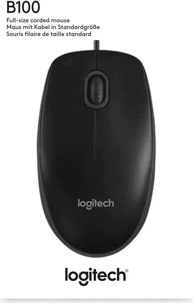 Alt view image 7 of 7 - Logi tech B100 Corded Mouse, Wired USB Mouse for Computers and Laptops, Right or Left Hand Use - Black