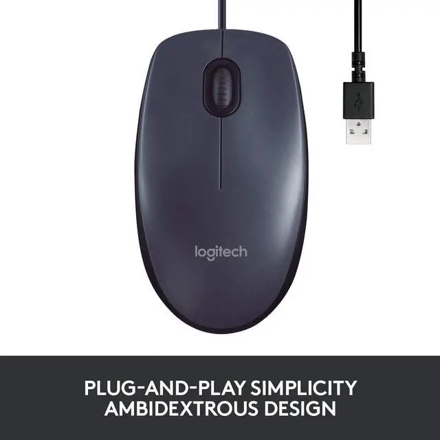 Alt view image 3 of 7 - Logi tech B100 Corded Mouse, Wired USB Mouse for Computers and Laptops, Right or Left Hand Use - Black