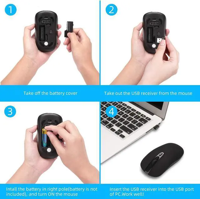 Alt view image 5 of 7 - Wireless Computer Mouse, cimetech 2.4G Slim Cordless Mouse Less Noise for Laptop Ergonomic Optical with Nano Receiver USB Mouse for Laptop, Deskbtop, MacBook (BAT Black)