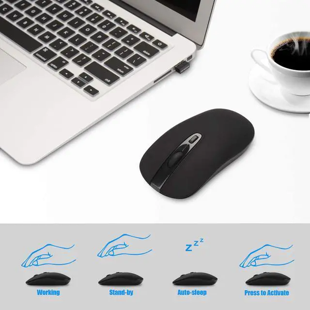 Alt view image 7 of 7 - Wireless Computer Mouse, cimetech 2.4G Slim Cordless Mouse Less Noise for Laptop Ergonomic Optical with Nano Receiver USB Mouse for Laptop, Deskbtop, MacBook (BAT Black)