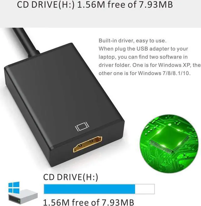 Alt view image 4 of 7 - USB to HDMI AdapterABLEWE USB 3.0/2.0 to HDMI 1080P Video Graphics Cable Converter with Audio for PC Laptop Projector HDTV Compatible with Windows XP 7/8/8.1/10[Mac OS not Supported]