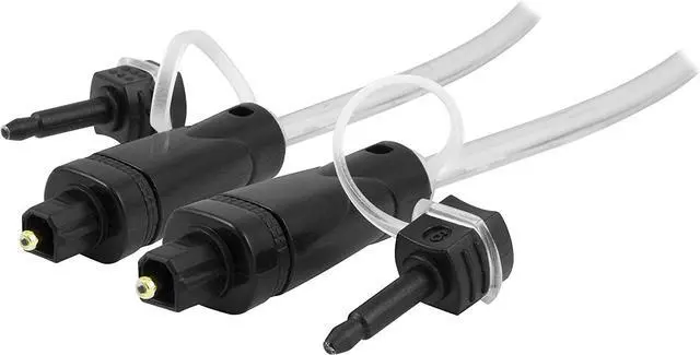 Main image of GE Pro 6 ft. (1.8M) Digital Fiber Optic Audio Toslink Cable with Mini Toslink Adapters High Grade Compatible with Streaming Devices Surround Sound Blu-Ray DVD DVR Sound Bars and More 33533 BLACK