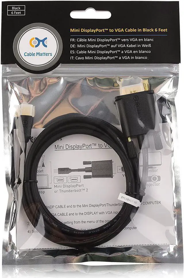 Alt view image 6 of 6 - Cable Matters Mini DisplayPort to VGA Cable (Mini DP to VGA Cable) in Black 6 Feet - Thunderbolt and Thunderbolt 2 Port Compatible