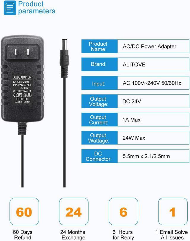 ALITOVE 24V 1A 24W DC Power Supply Adapter 100~240V AC to DC 24