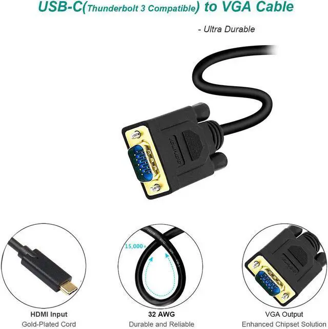 Alt view image 5 of 6 - USB C to VGA Cable Benfei USB Type-C to VGA Cable [Thunderbolt 3] Compatible for MacBook Pro 2019/2018/2017 Samsung Galaxy S9/S8 Surface Book 2 Dell XPS 13/15 Pixelbook and More - 6 Feet