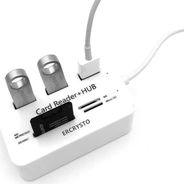 Alt view image 2 of 6 - Card Reader and 3 Ports USB Hub High Speed External Memory Card Reader (MS Micro SD SD/MMC M2 TF Card) White.