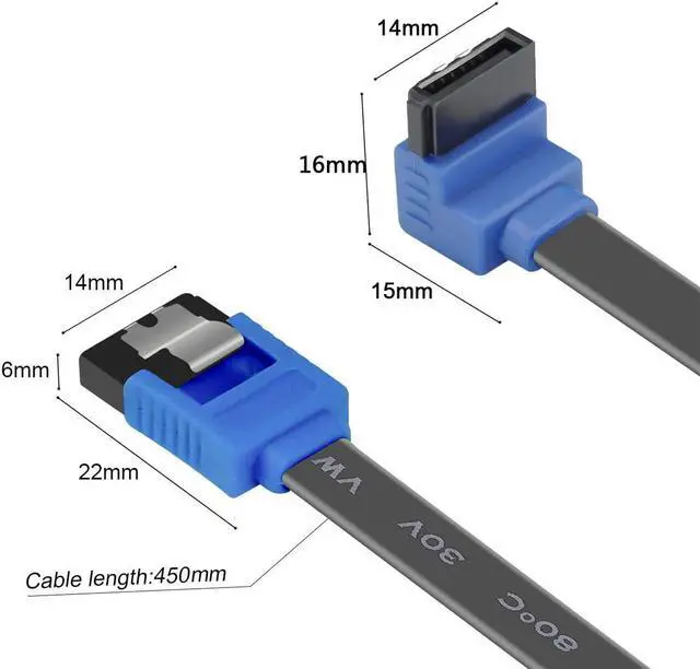 Alt view image 4 of 6 - SATA Cable III, 3 Pack SATA Cable III 6Gbps 90 Degree Right Angle with Locking Latch 18 Inch for SATA HDD, SSD, CD Driver, CD Writer - Black