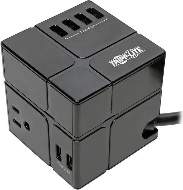 Alt view image 7 of 20 - Tripp Lite Surge Protector 3 Outlet 6 USB-A Power Cube Black TLP366CUBEUSBB