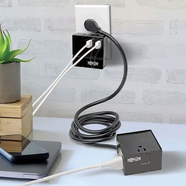 Alt view image 11 of 20 - Tripp Lite Surge Protector 3 Outlet 6 USB-A Power Cube Black TLP366CUBEUSBB