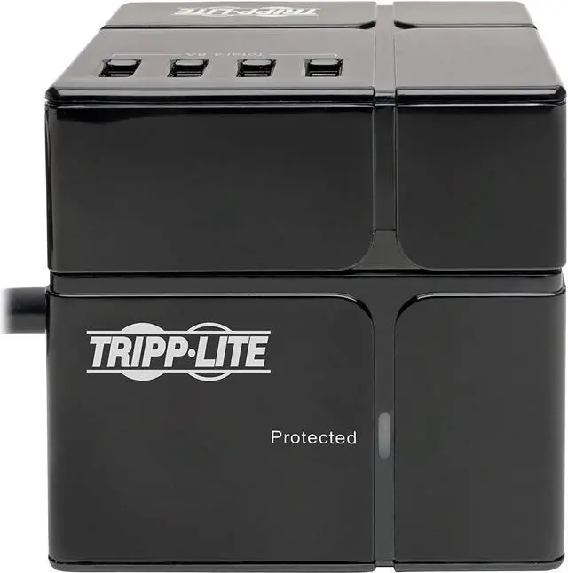 Alt view image 8 of 20 - Tripp Lite Surge Protector 3 Outlet 6 USB-A Power Cube Black TLP366CUBEUSBB