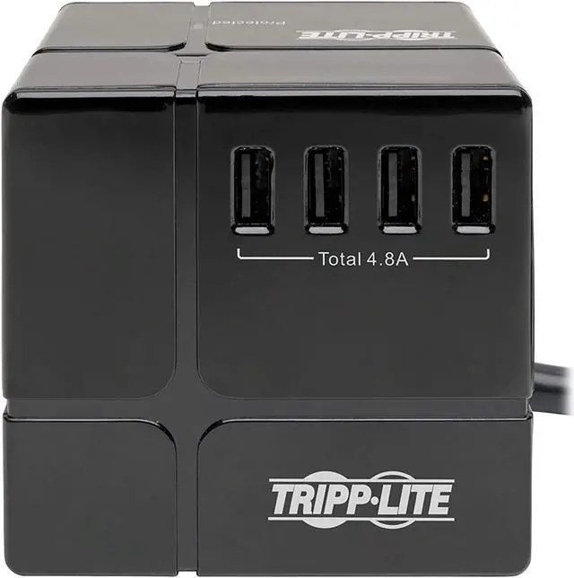 Alt view image 12 of 20 - Tripp Lite Surge Protector 3 Outlet 6 USB-A Power Cube Black TLP366CUBEUSBB