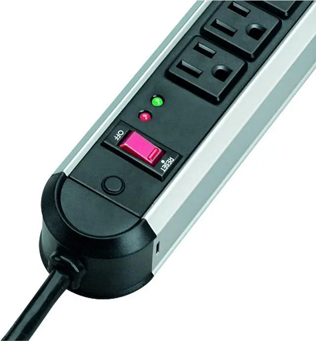 Alt view image 2 of 3 - Fellowes 10-Outlet Metal Split Surge Protector, 6 Foot Cord, 1,250 Joules (99082),Black And Silver