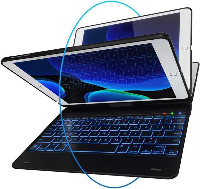 Main image of For iPad Keyboard Case for iPad 2018 (6th Gen) - iPad 2017 (5th Gen) - iPad Pro 9.7 - iPad Air 2 & 1 - Thin & Light - 360 Rotatable - Wireless/BT - Backlit 10 Color - iPad Case with Keyboard (Black)