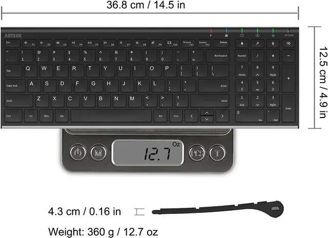Alt view image 6 of 7 - Arteck USB Wireless Keyboard Stainless Steel Ultra Slim Keyboard with Numeric Keypad for Computer/PC/Laptop and Windows 11/10/8 Rechargeable Battery