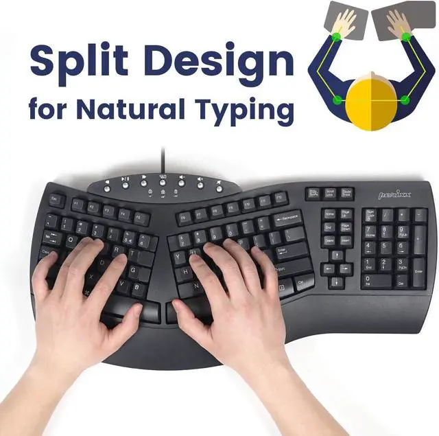 Alt view image 2 of 7 - Perixx Periboard-512 Ergonomic Split Keyboard - Natural Ergonomic Design - Black - Bulky Size 19.09"x9.29"x1.73", US English Layout