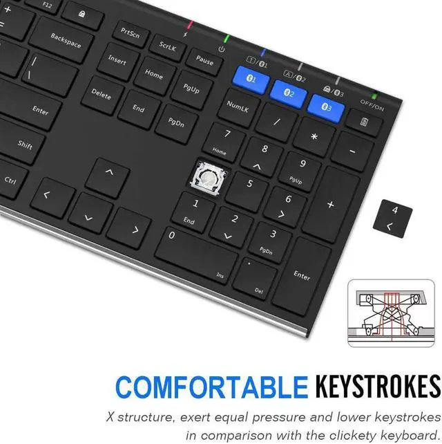 Alt view image 4 of 7 - Arteck HB192 Universal Bluetooth Keyboard Multi-Device Stainless Steel Full Size Wireless Keyboard for Windows iOS Android Computer Desktop Laptop Surface Tablet Smartphone Rechargeable Battery