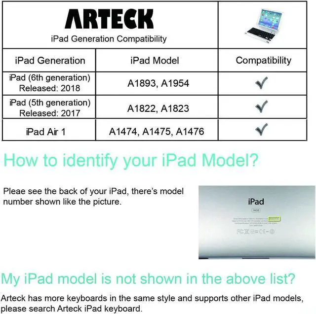 Alt view image 7 of 7 - Arteck iPad 9.7-inch (iPad 6, 2018 / iPad 5, 2017) Keyboard, Ultra-Thin Bluetooth Keyboard with Folio Full Protection Case for Apple iPad 9.7 iPad 6, 5 and iPad Air 1 with 130 Degree Swivel Rotating