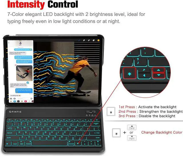 Alt view image 7 of 7 - Fintie Keyboard Case for iPad Pro 12.9 2nd Gen 2017/1st Gen 2015 Soft TPU Protective Cover w/Pencil Holder [7 Color Backlit] Magnetically Detachable Wireless Bluetooth Keyboard (Black)
