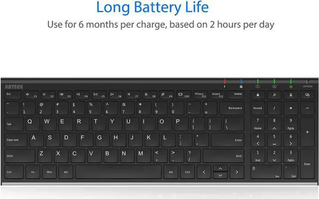 Alt view image 5 of 7 - Arteck USB Wireless Keyboard Stainless Steel Ultra Slim Keyboard with Numeric Keypad for Computer/PC/Laptop and Windows 11/10/8 Rechargeable Battery