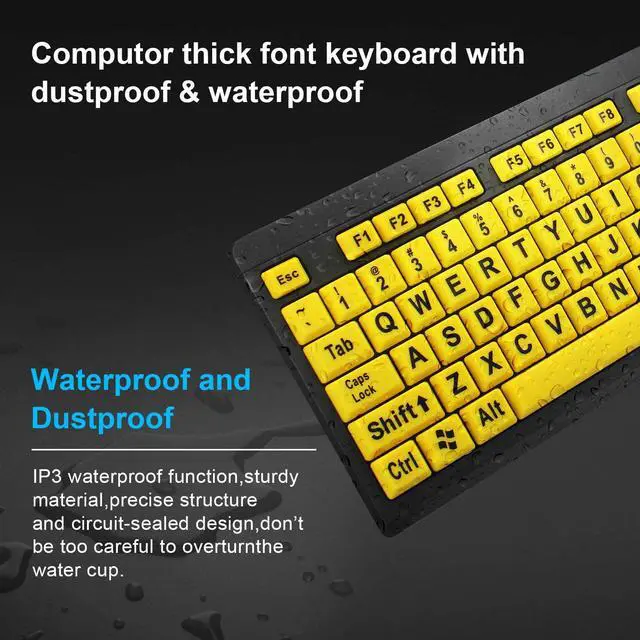 Alt view image 3 of 7 - Large Print Computer Keyboard, Wired USB High Contrast Keyboard with Oversized Print Letters for Visually Impaired Low Vision Individuals (Yellow+Black)