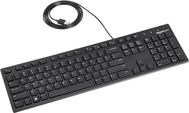 Main image of Amazon Basics Matte Black Wired Keyboard, US QWERTY Layout, 10 Pack one Carton
