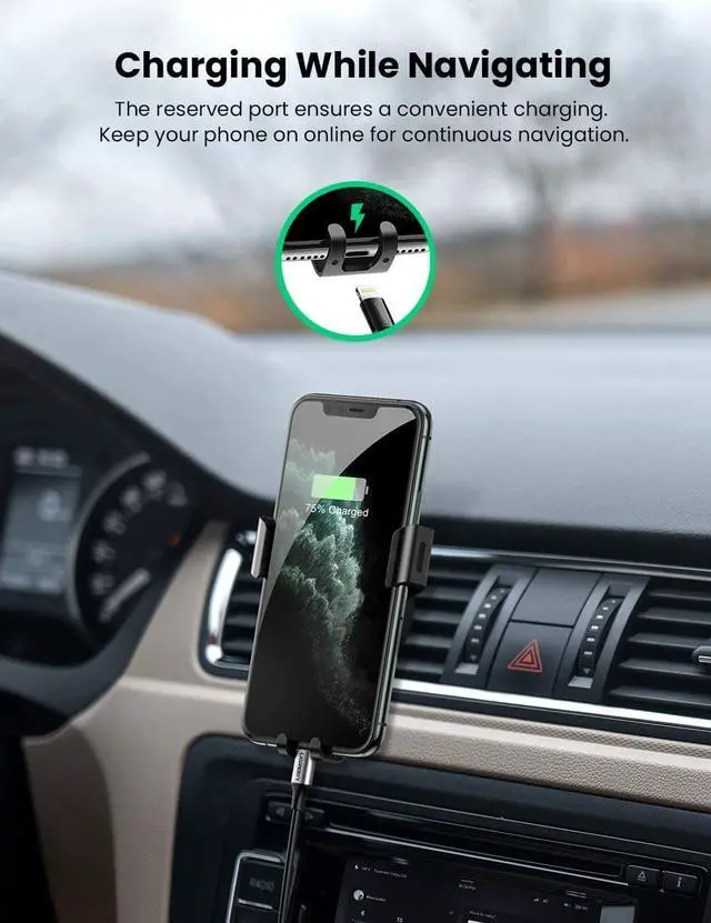 Alt view image 7 of 7 - UGREEN Car Air Vent Mount Cell Phone Holder Gravity Compatible for iPhone 12 11 Pro Max SE XR XS X 6S 7 Plus 8 6 Samsung Galaxy S20 S9 S10 S8 S7 Edge S6 Google Pixel 4 2 XL LG G8 Smartphone (Black)