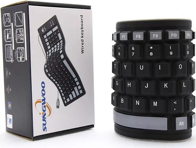 Alt view image 6 of 7 - Sungwoo Foldable Silicone Keyboard USB Wired Waterproof Rollup Keyboard for PC Notebook Laptop (Black+Grey)