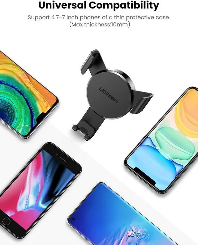 Alt view image 5 of 7 - UGREEN Car Air Vent Mount Cell Phone Holder Gravity Compatible for iPhone 12 11 Pro Max SE XR XS X 6S 7 Plus 8 6 Samsung Galaxy S20 S9 S10 S8 S7 Edge S6 Google Pixel 4 2 XL LG G8 Smartphone (Black)