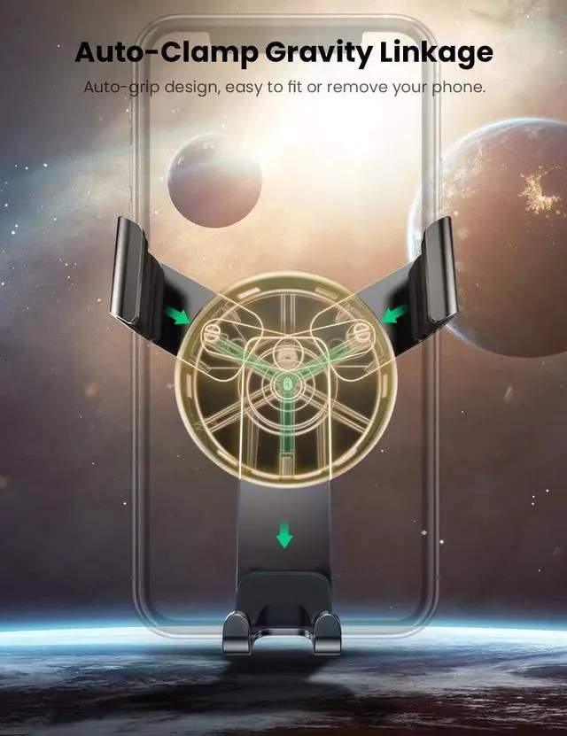 Alt view image 2 of 7 - UGREEN Car Air Vent Mount Cell Phone Holder Gravity Compatible for iPhone 12 11 Pro Max SE XR XS X 6S 7 Plus 8 6 Samsung Galaxy S20 S9 S10 S8 S7 Edge S6 Google Pixel 4 2 XL LG G8 Smartphone (Black)