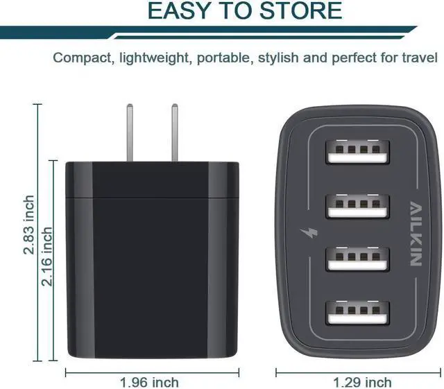 Alt view image 2 of 5 - USB Wall Charger, 2-Pack AILKIN 4.8A 4-Port USB Plug Cube Brick Charging Box Wall Charger Plug, USB Charging Block for iPhone 14 13 Pro Max 12 11Pro Max/XR/XS/8/7 Plus/6S, Samsung Galaxy S22 S21 S20