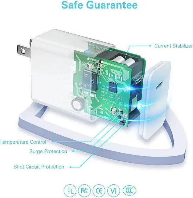 Alt view image 4 of 7 - 30w USB C Charger, Huntkey USB-C Power Adapter PD3.0 Fast Charger Block with 3.3ft C-C Cable for iPhone 14/14 pro/13/12/XR/XS/X, iPad Pro, MacBook, Galaxy, Pixel and More