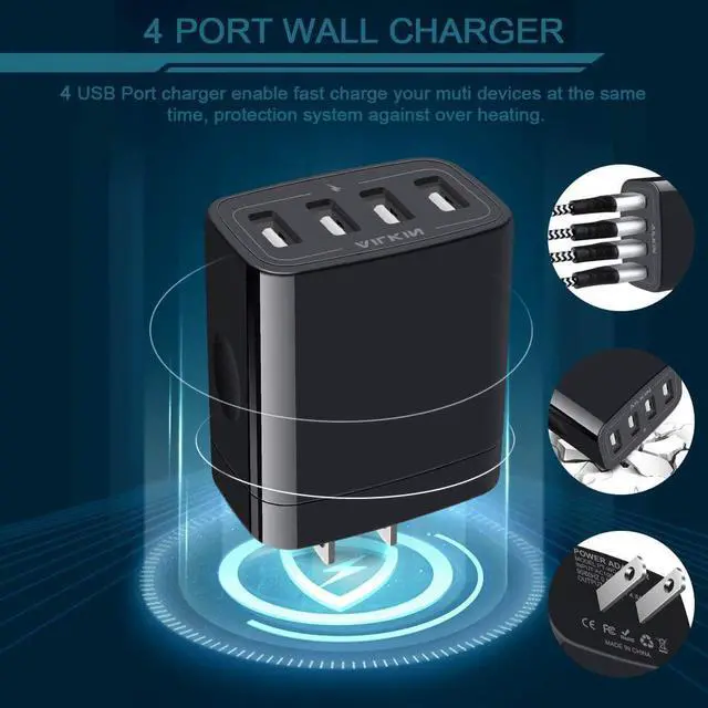 Alt view image 3 of 5 - USB Wall Charger, 2-Pack AILKIN 4.8A 4-Port USB Plug Cube Brick Charging Box Wall Charger Plug, USB Charging Block for iPhone 14 13 Pro Max 12 11Pro Max/XR/XS/8/7 Plus/6S, Samsung Galaxy S22 S21 S20