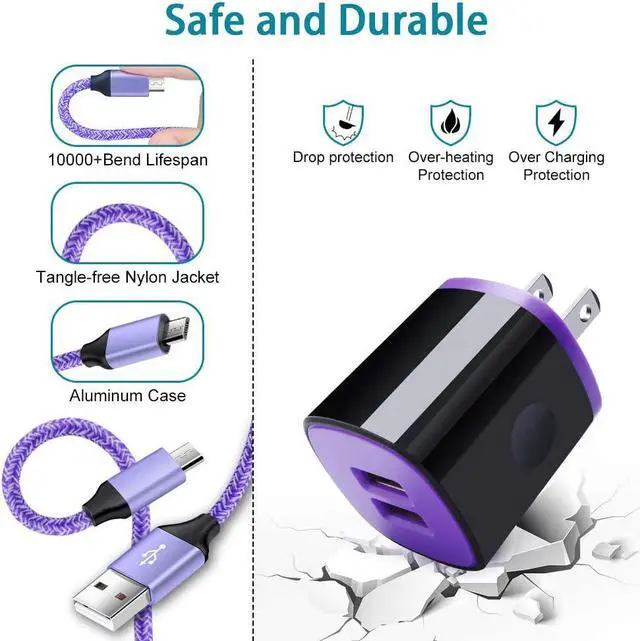 Alt view image 2 of 7 - Android Wall Charger Fast Charging Cable Micro USB Cord Compatible for LG Stylo 3 Plus/2 V, K50 S/K40 S/K30/K20 V/K10/K9/K8/K7/K4, V10/Q6/G4/G3/Q60/W30/W10, Stylus 3/2 Plus, G Vista 2