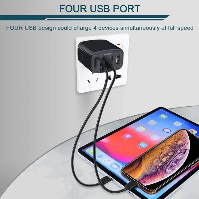 Alt view image 4 of 5 - USB Wall Charger, 2-Pack AILKIN 4.8A 4-Port USB Plug Cube Brick Charging Box Wall Charger Plug, USB Charging Block for iPhone 14 13 Pro Max 12 11Pro Max/XR/XS/8/7 Plus/6S, Samsung Galaxy S22 S21 S20