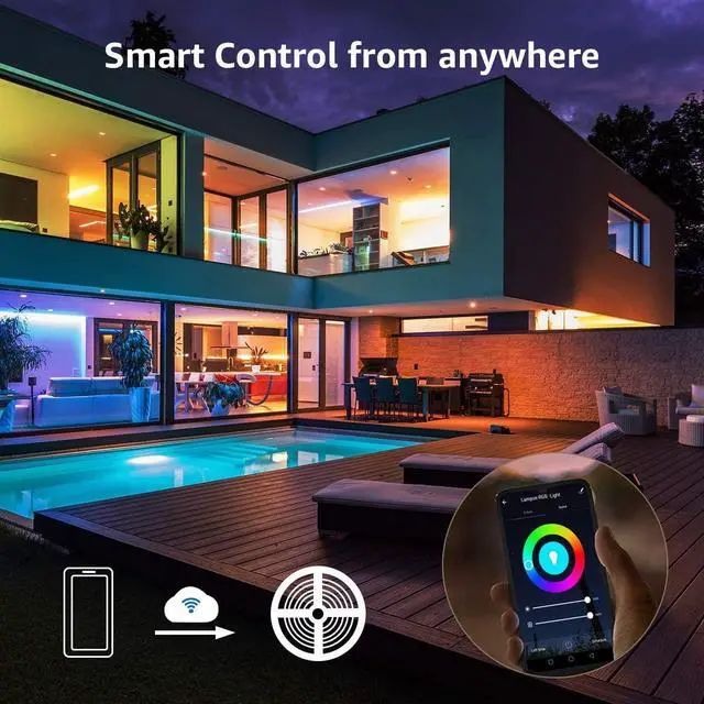 Alt view image 4 of 7 - LE Waterproof Smart LED Light Strip, Work with Alexa and Google Assistant Led Lights, Support Voice/APP/Remote/in-line 4 Control Ways, 5050 SMD LEDs Brightness Dimmable LED Lights Strip (32.8ft)
